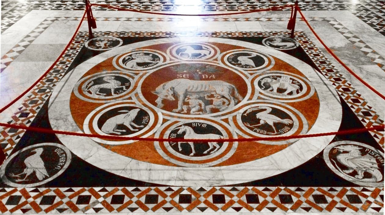 Duomo di Siena, Mosaico pavimentale della lupa di Siena tra i simboli delle città alleate